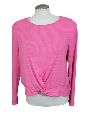 Womens Ribbed Long Sleeve Gathered Front Sweater Top XL Pink Stretch Soft New